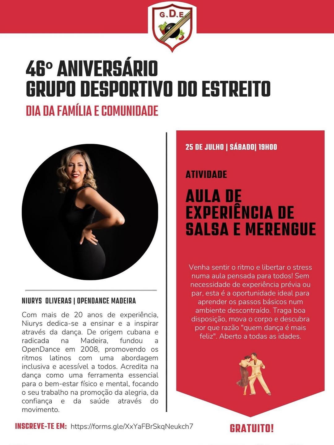 Aula de Experincia de Salsa & Merengue - 46 Aniversrio Grupo Desportivo do Estreito